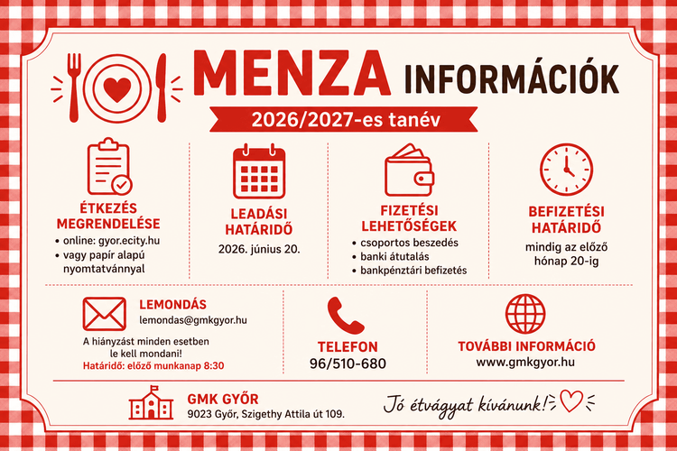 Menzai információk - 2026-2027