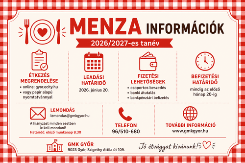 Menzai információk - 2026-2027